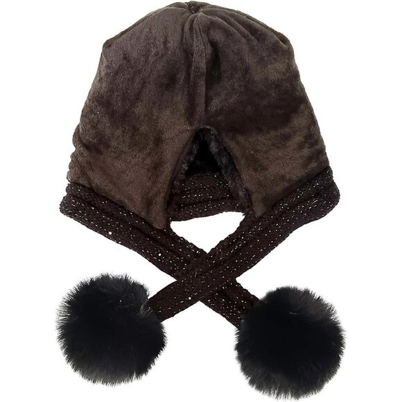 Women Black Winter Sherpa Beanie Hats Knit Ear Flaps Peruvian Cover Ears main image 9